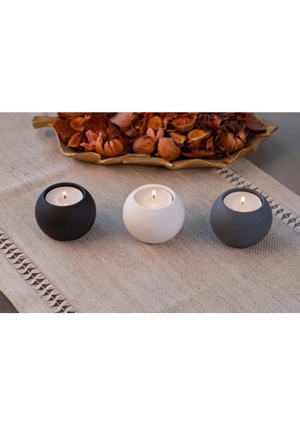 3 Renk El Yapımı Beton Tealight Mumluk Set ( Mumlar Hediye )