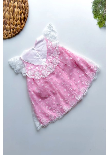 Kız Bebek Çocuk Yazlık Elbise Kısa Kollu Tüllü Tütü Astarlı Elbfyn