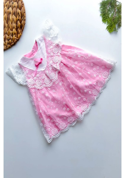 Kız Bebek Çocuk Yazlık Elbise Kısa Kollu Tüllü Tütü Astarlı Elbfyn