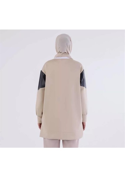 Deri Garnili Metal Halkalı Scuba Sweat Tunik 50198EKRU fırsatları