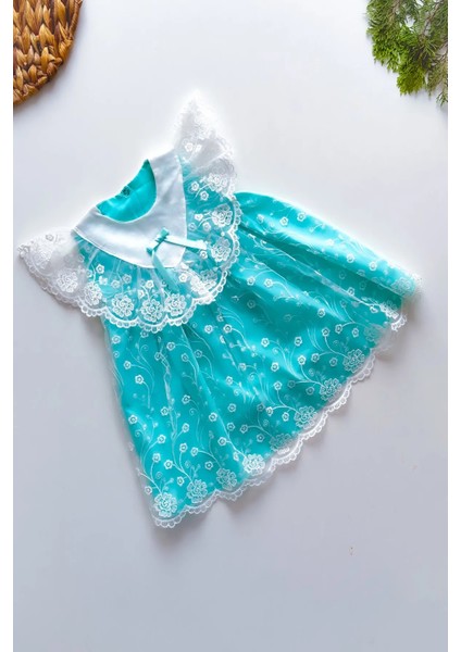 Kız Bebek Çocuk Yazlık Elbise Kısa Kollu Tüllü Tütü Astarlı Elbfyn