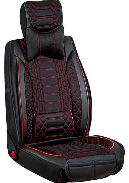 hyundai Accent Era Uyumlu Lüx Deri Oto Koltuk Kılıfı Ön Arka Set Evren Serisi Siyah Kırmızı