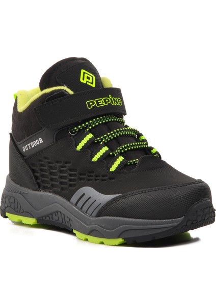 1391-P Siyah-Fosfor Sarı Içi Polarlı Çocuk Outdoor Bot