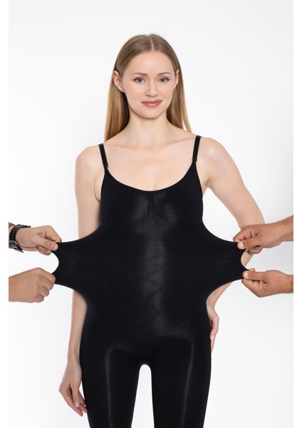 Shapewear Bel Bacak Göğüs Basen Toparlayıcı Askılı Inceltici Tüm Vücut Korsesi Tam Boy Siyah Korse