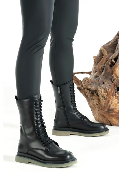 Deri Bağcıklı Fermuarlı Rahat Kadın Bot Ayakkabı modelleri