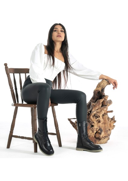 Deri Bağcıklı Fermuarlı Rahat Kadın Bot Ayakkabı indirimleri