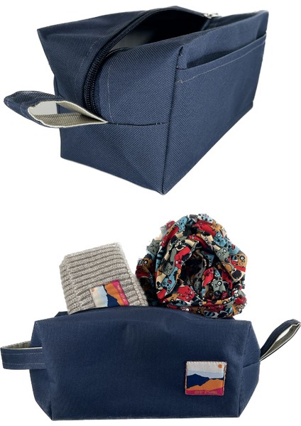 Navy Blue Make Up & Travel Bag Organizer Lacivert Mini Makyaj ve Seyahat Çantası
