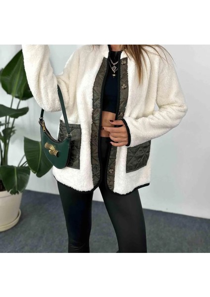 Kapitone Cep Detaylı Düğmeli Pelüş Beyaz Polar Unisex fiyatları