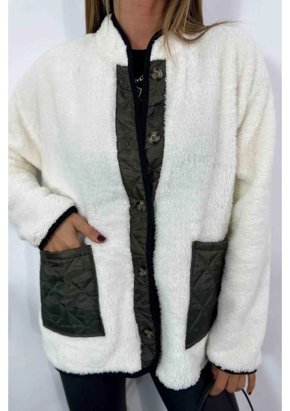Kapitone Cep Detaylı Düğmeli Pelüş Beyaz Polar Unisex fırsatları