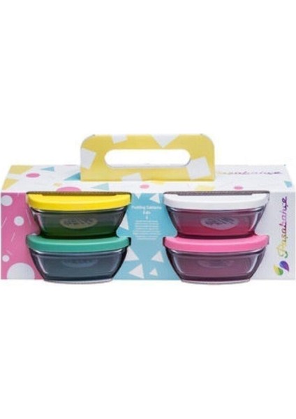 Pudding Silikon Kapaklı Cam Saklama Kabı 4 Lü Kahvaltılık 11 cm 96840