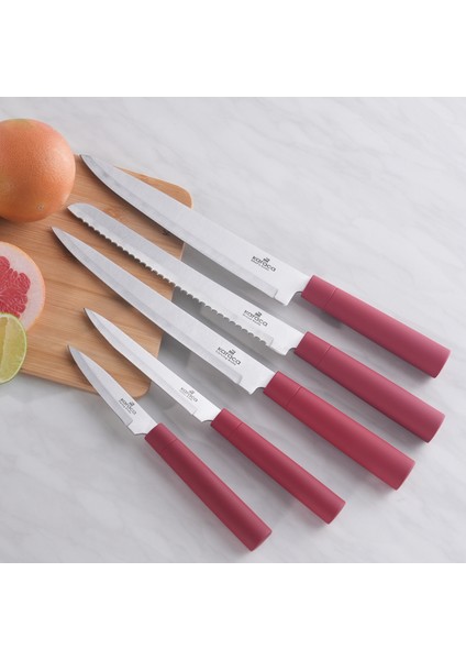 Viego 6 Parça Standlı Bıçak Seti Red