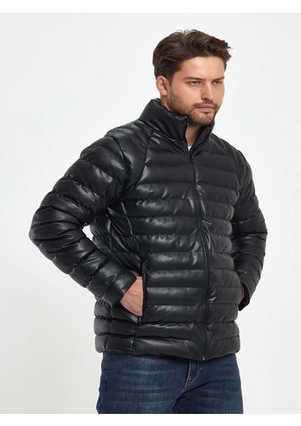 Zagmen Z01230 Erkek Slim Fit Şişme Deri Mont - Z01230 - Siyah - ST01230-SIYAH-XL fırsatları