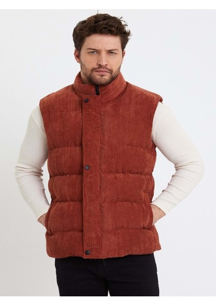 Z01358 Erkek Oversize Çıtçıtlı Erkek Kadife Şişme Yelek - Z01358 - Kahverengi - ST01358-KAHVERENGI-S