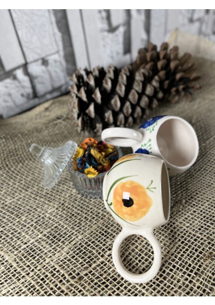 .el Yapımı Seramik Kahve Fincanı Seti Mini Kupa 175 ml 2'li Set