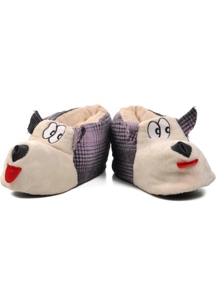 Köpekli Mor-Bej Kadın Panduf