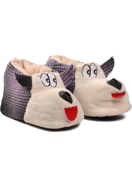 Köpekli Mor-Bej Kadın Panduf