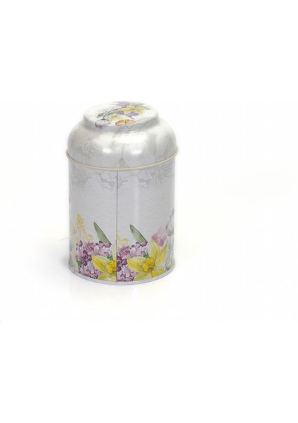 Çiçek Desenli Metal Erzak Saklama Kabı 0.8 lt - Gri