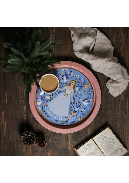 EE163-U9 Tales Cinderella Desenli Yuvarlak Tepsi 36 cm