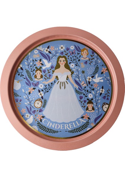 EE163-U9 Tales Cinderella Desenli Yuvarlak Tepsi 36 cm