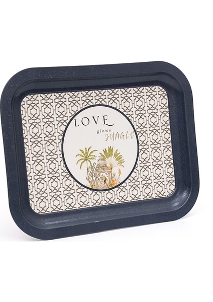 EE161-6I Forrest Grey Love Desenli Dikdörtgen Tepsi 23X31 cm