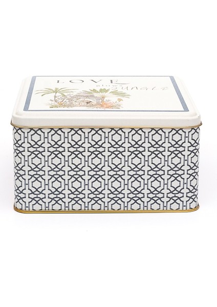 ER028-2G Forrest Grey Desenli Kare Metal Saklama Kabı 20X20 cm