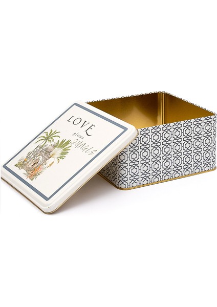 ER028-2G Forrest Grey Desenli Kare Metal Saklama Kabı 20X20 cm