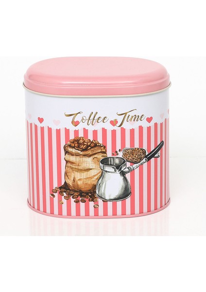 EF004-E7 Sprinkles Coffee Time Desenli Oval Metal Saklama Kabı 11X15 cm