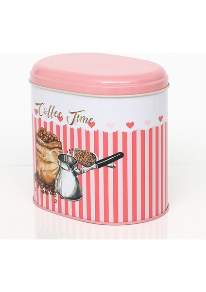 EF004-E7 Sprinkles Coffee Time Desenli Oval Metal Saklama Kabı 11X15 cm