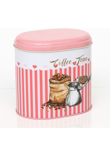 EF004-E7 Sprinkles Coffee Time Desenli Oval Metal Saklama Kabı 11X15 cm