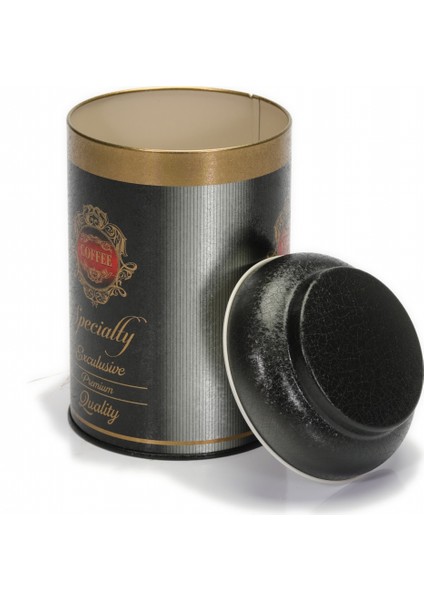Premium Desenli Kahve Saklama Kabı Metal 1.4 lt - Siyah