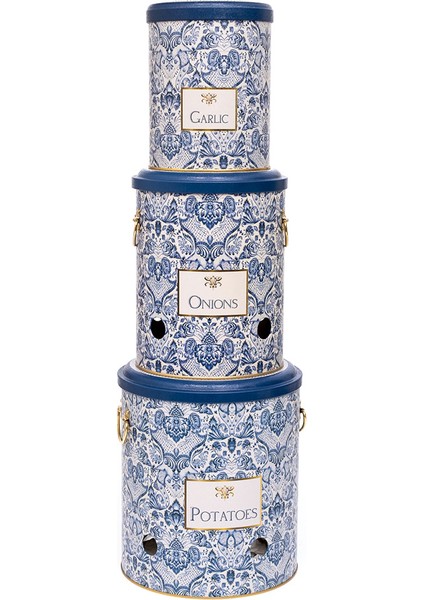 ERB29T6 Patates-Soğan-Sarımsak Saklama Kabı 3 Lü Set, Azulejos