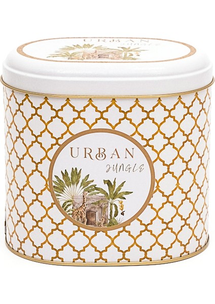 ER004-7I Forrest Yellow Urban Desenli Oval Metal Saklama Kabı 11X15 cm