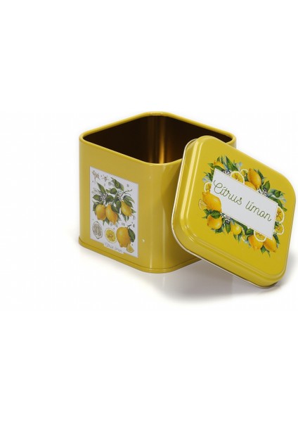 Limon Desenli Kare Çok Amaçlı Metal Erzak Saklama Kabı 0.7 lt - Sarı