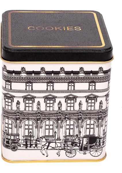 ER024-2J City Cookies Desenli Kare Metal Saklama Kabı 12X12 cm