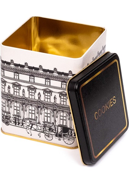 ER024-2J City Cookies Desenli Kare Metal Saklama Kabı 12X12 cm fiyatları