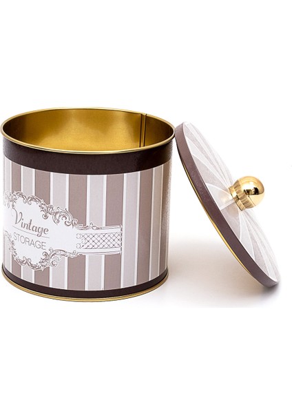 ER142-6B Elegance Coffee Desenli Yuvarlak Metal Saklama Kabı 14 cm