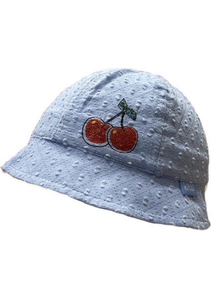 Kirazlı Bebe Kız Şapka - Mavi