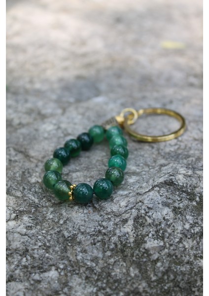 Akik Zümrüt Renk Bereket Topraklama Anahtarlık