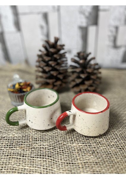 El Yapımı Seramik 2'li Kahve Kupası Seti 225 ml Seramik Mug Seti
