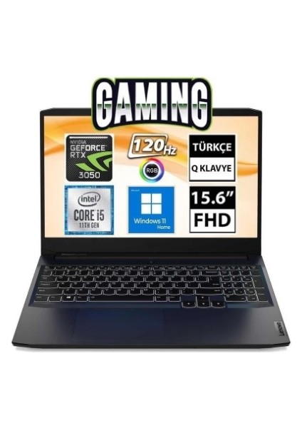 Ideapad Gaming 3 Intel Core I5-11320H 16GB 512GB SSD RTX3050 4gd6 15.6 Fhd IPS Windows 11 Home 82K101HRTX-16512 Dizüstü Bilgisayar