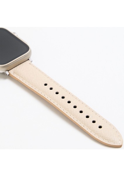 Apple Watch Deri Kordon Ultra 2 9 8 SE2 7 6 Se 5 4 3 2 1 serisi 49mm 45mm 44mm 42mm Uyumlu Kadın Erkek için Uniseks Krem Kayış