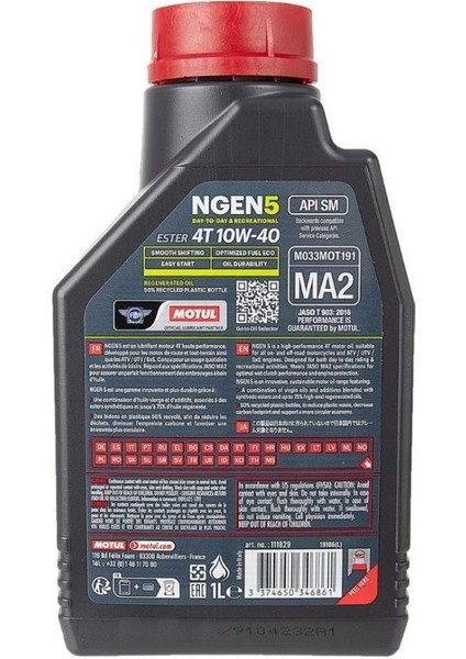 Ngen 5 10W40 1l Motosiklet Yağı 2023 Üretim