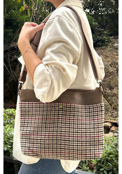 Kahverengi Clutch Waxed Canvas Ayarlanabilir Askılı Portföy Mumlu Kanvas Kadın El ve Omuz Çantası