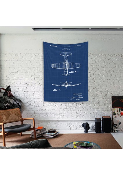 F4U Corsair Blueprint Duvar Örtüsü - 100 cm x 135 cm