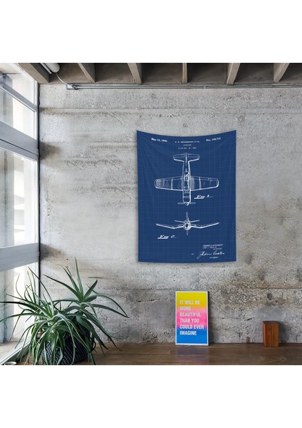 F4U Corsair Blueprint Duvar Örtüsü - 100 cm x 135 cm