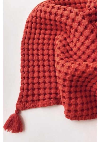 100% Pamuk Tek Kişilik Kalın Waffle Pike Örtü - Kiremit - 160 x 220 cm fiyatları