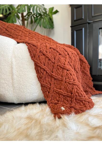 Puffy El Örgüsü Şömine Tv Battaniyesi Baklava Desenli Kiremit 90 x 165 cm fiyatları