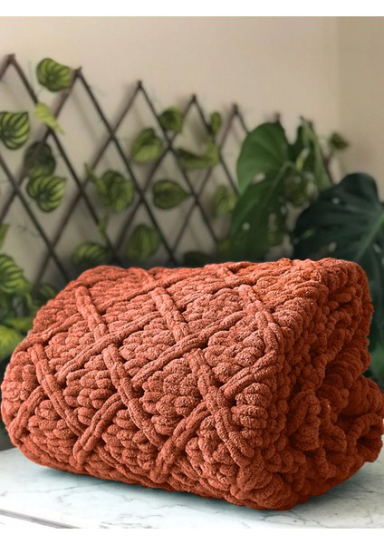 Puffy El Örgüsü Şömine Tv Battaniyesi Baklava Desenli Kiremit 90 x 165 cm modelleri