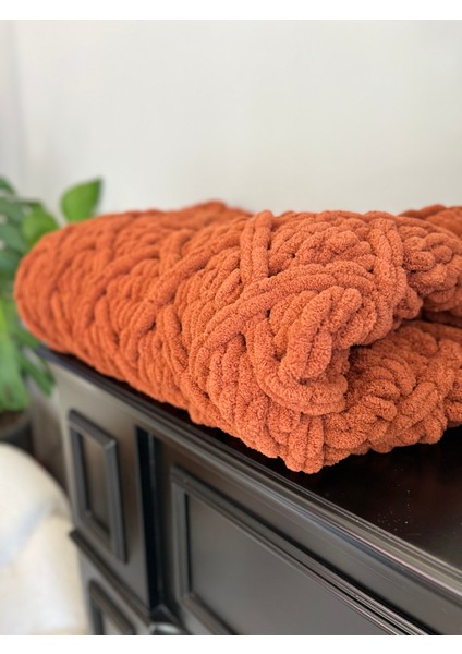 Puffy El Örgüsü Şömine Tv Battaniyesi Baklava Desenli Kiremit 90 x 165 cm indirimleri