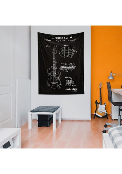 Fender Stratocaster Gitar Chalkboard Duvar Örtüsü - 100 cm x 135 cm